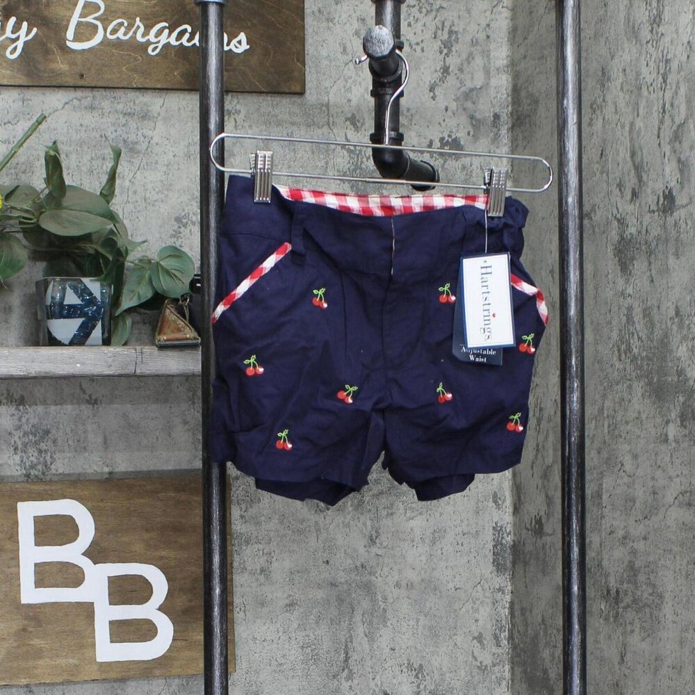 Hartstrings Navy Blue Shorts with Red Cherry Embroidery